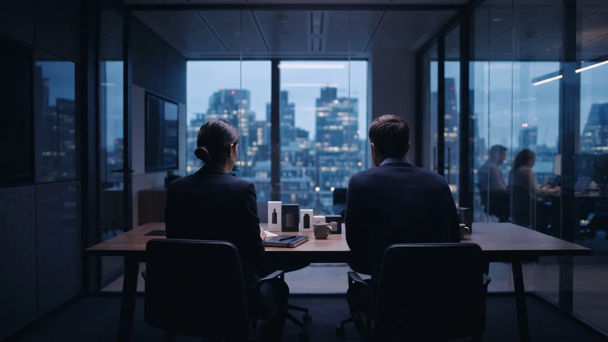 Quiet planning session in a glass room Modern European meeting room prepared for a careful business review