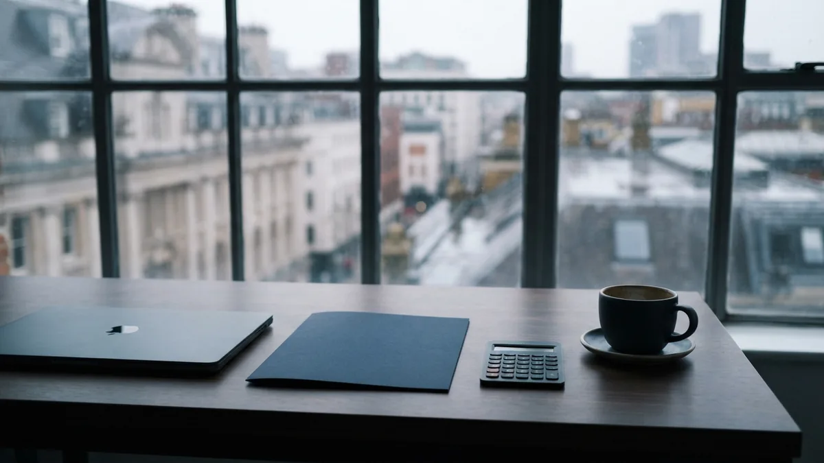 Minimal co-working desk showing choices for business banking accounts