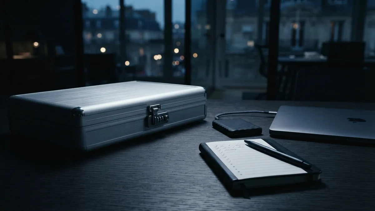 Secure payroll workspace with locked records, backup drive, and risk controls