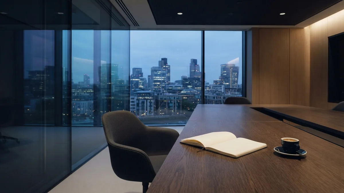 Shaping a memorable business story Quiet boardroom prepared for shaping a clear and memorable business story
