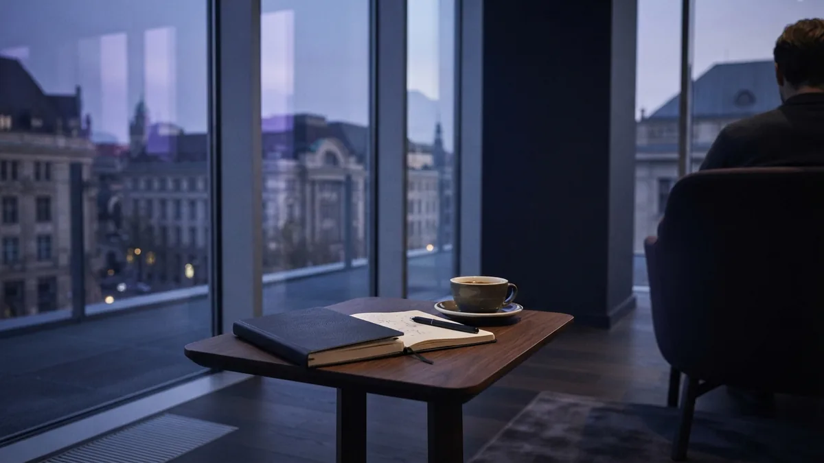 Choosing the right pitch length Modern office setting for preparing a short or long business pitch