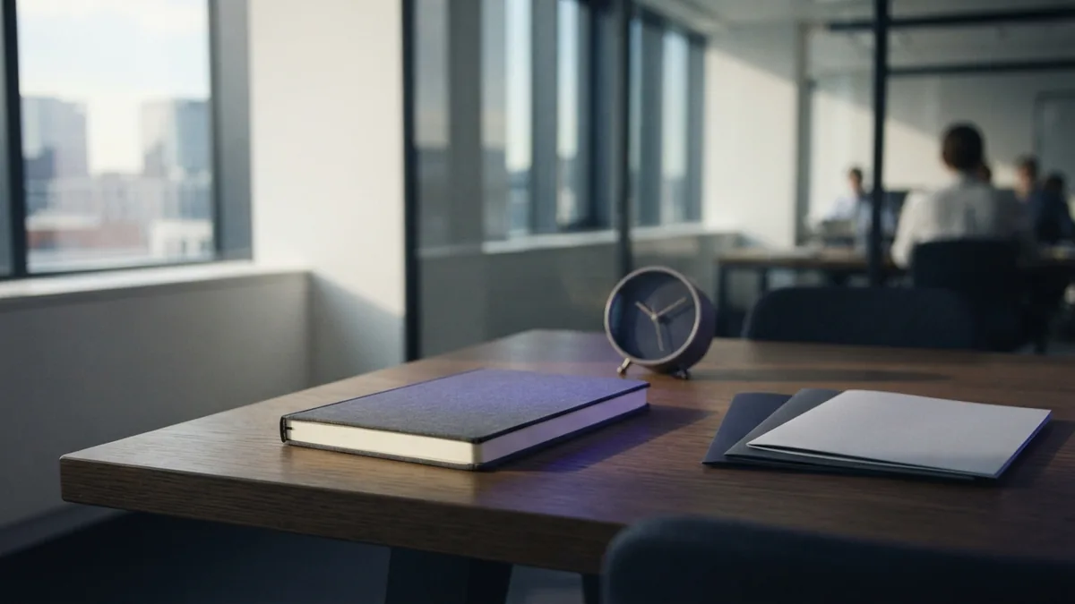 Planning time for business tax deadlines Sorted folders and blank planner on a meeting table for tracking business tax dates
