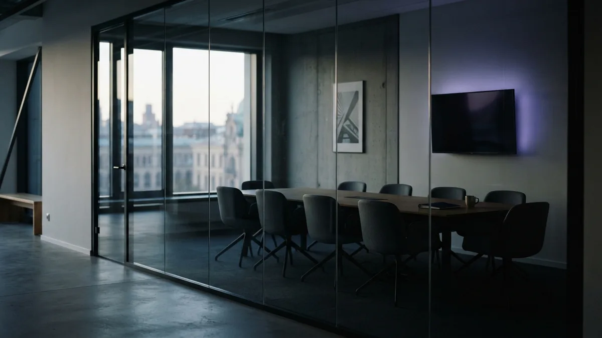 Empty glass meeting room representing control and risk in outsourcing