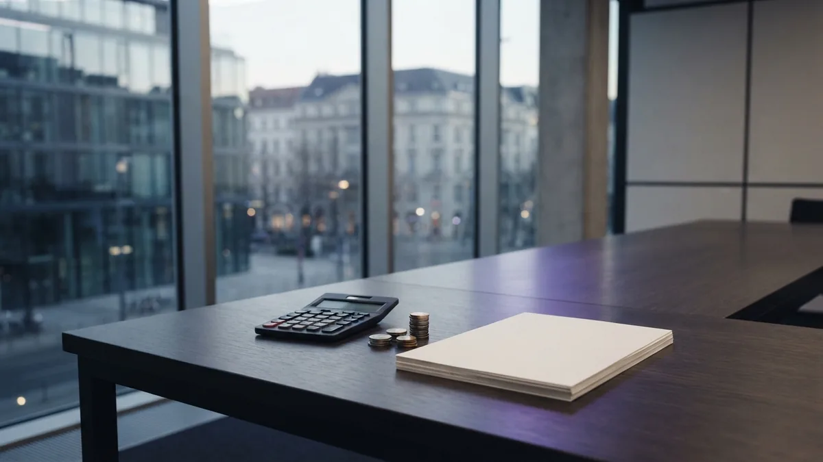Estimating the tax cost Calculator and financial papers on a quiet boardroom table for tax planning