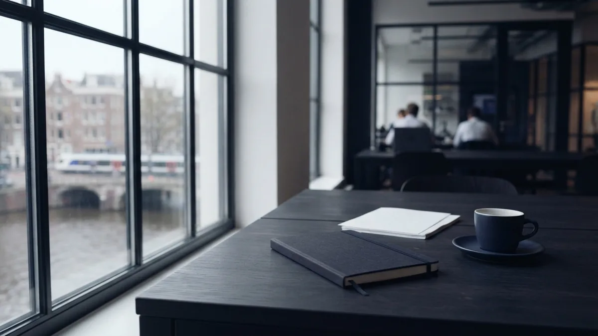 A calm desk for comparing loan choices Carefully arranged office desk beside a tall window in a quiet European workspace