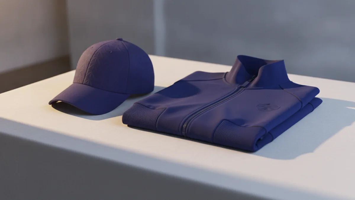 Sports branding and apparel Sports apparel and branding materials laid out on a studio desk