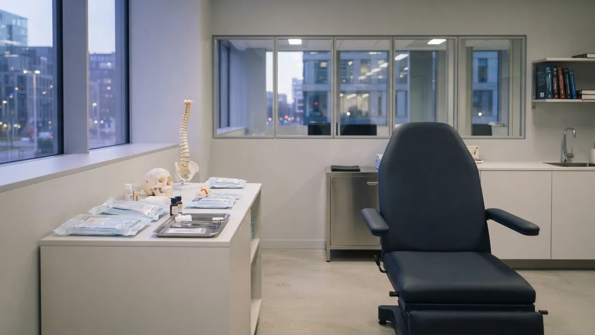 Professional clinical training room with supplies for aesthetic treatment education