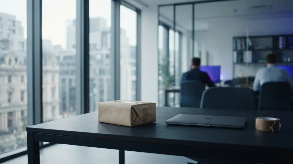 A parcel and packing materials on a desk illustrating the flow of an online customer order