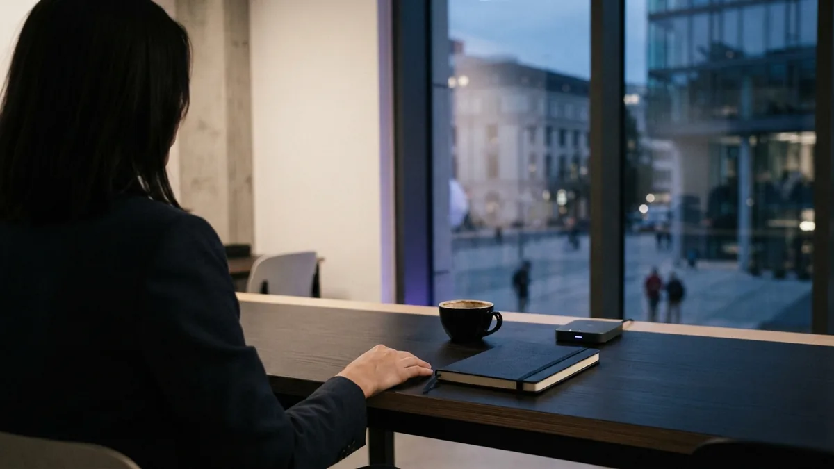 Planning a mobile charging service Quiet co-working desk with EV charging equipment for business planning