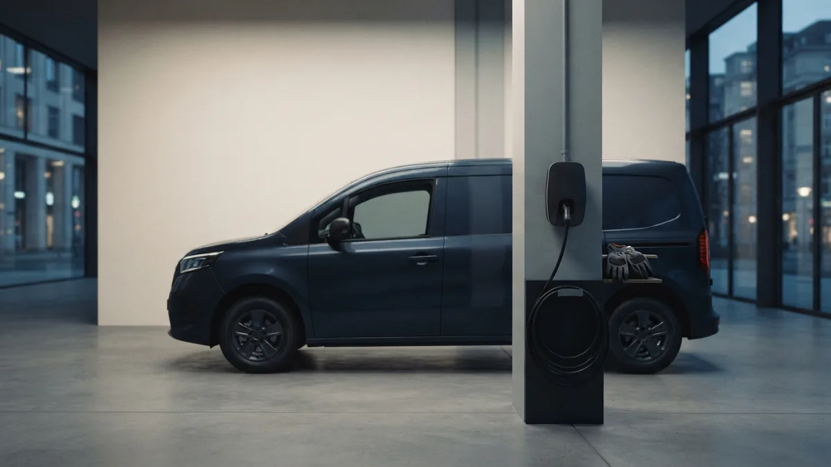 Preparing mobile charging equipment Portable EV charger and safety gear prepared inside a clean service bay