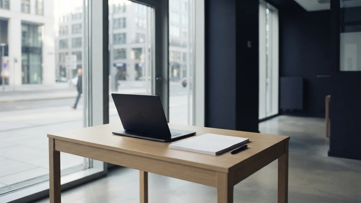 A quiet workspace for budget planning Minimal office desk arranged for planning property management costs