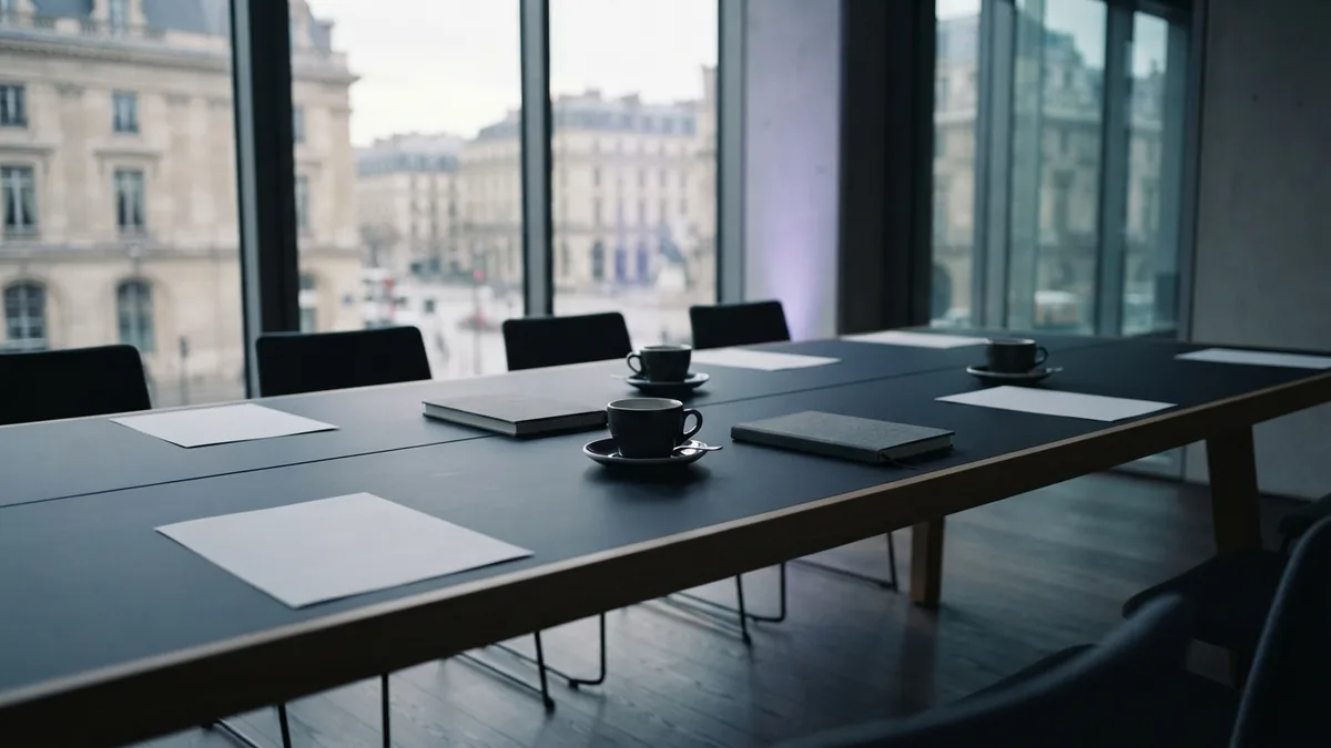 Planning a research business in a quiet meeting room Minimal European meeting room prepared for research business planning