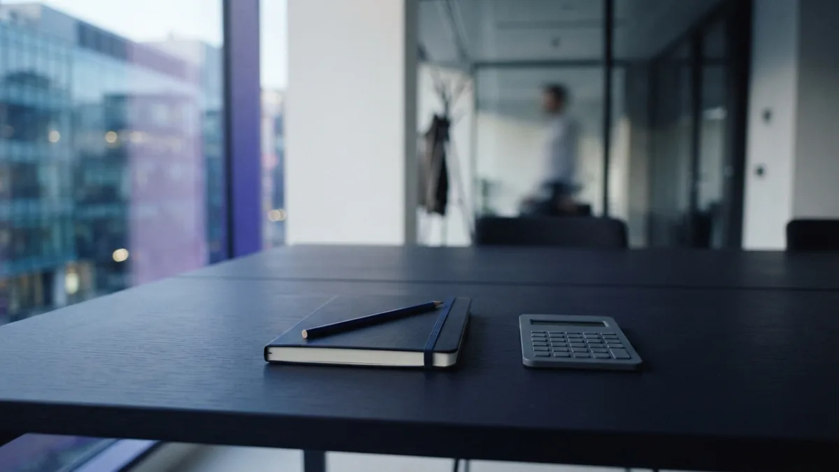 A quiet desk for business planning A simple desk setup for planning costs and goals for a trade business