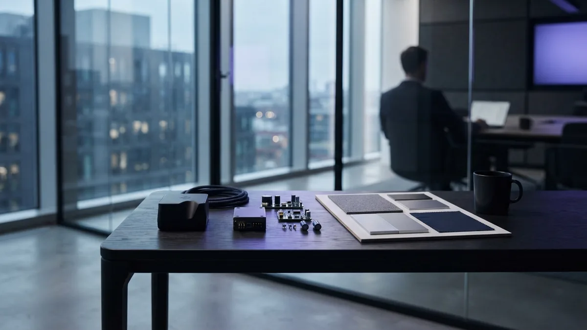 Choosing an electrical service focus Modern meeting room with electrical components and charger equipment for market planning