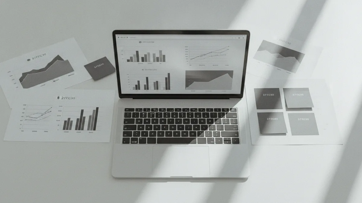 Desk setup showing competitive research and target market analysis.