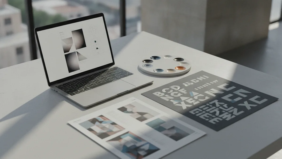 Visual design that reflects strategy Design studio with color palette and typography layout samples.