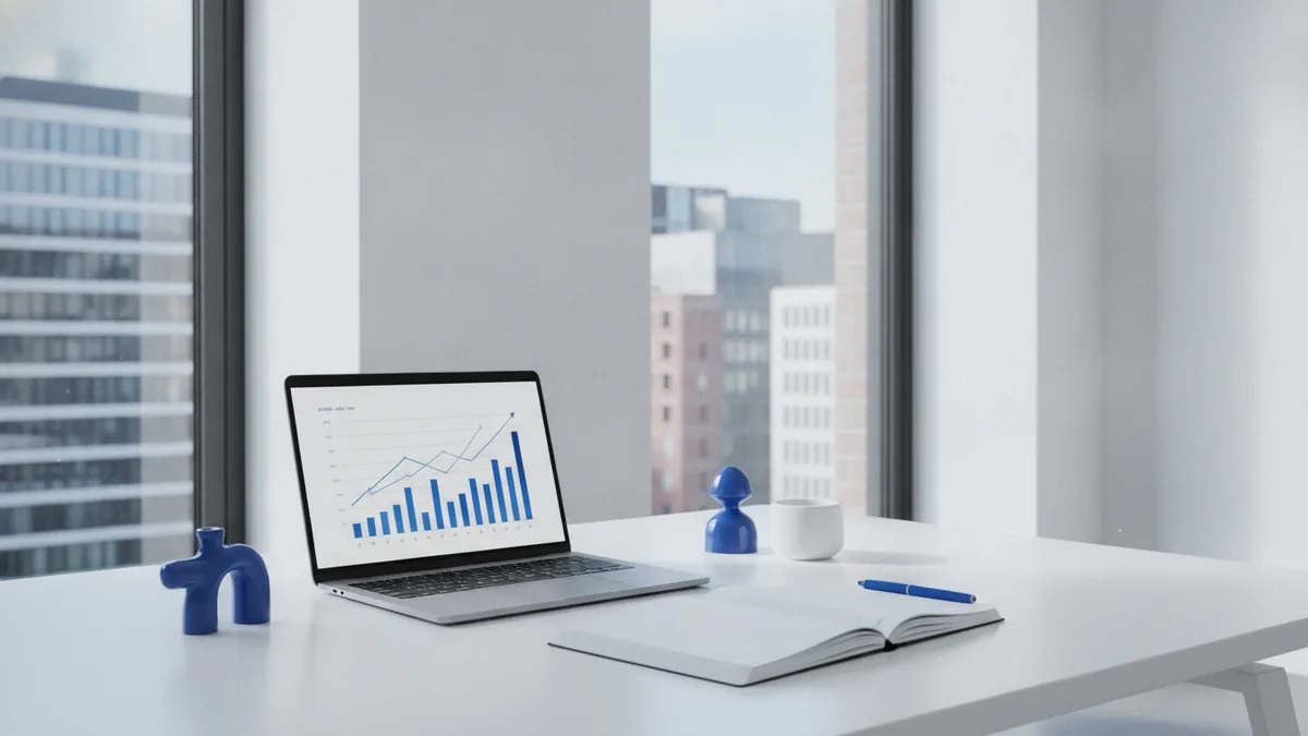 Reviewing growth and business risk Business owner reviewing growth charts and service plans in a bright office