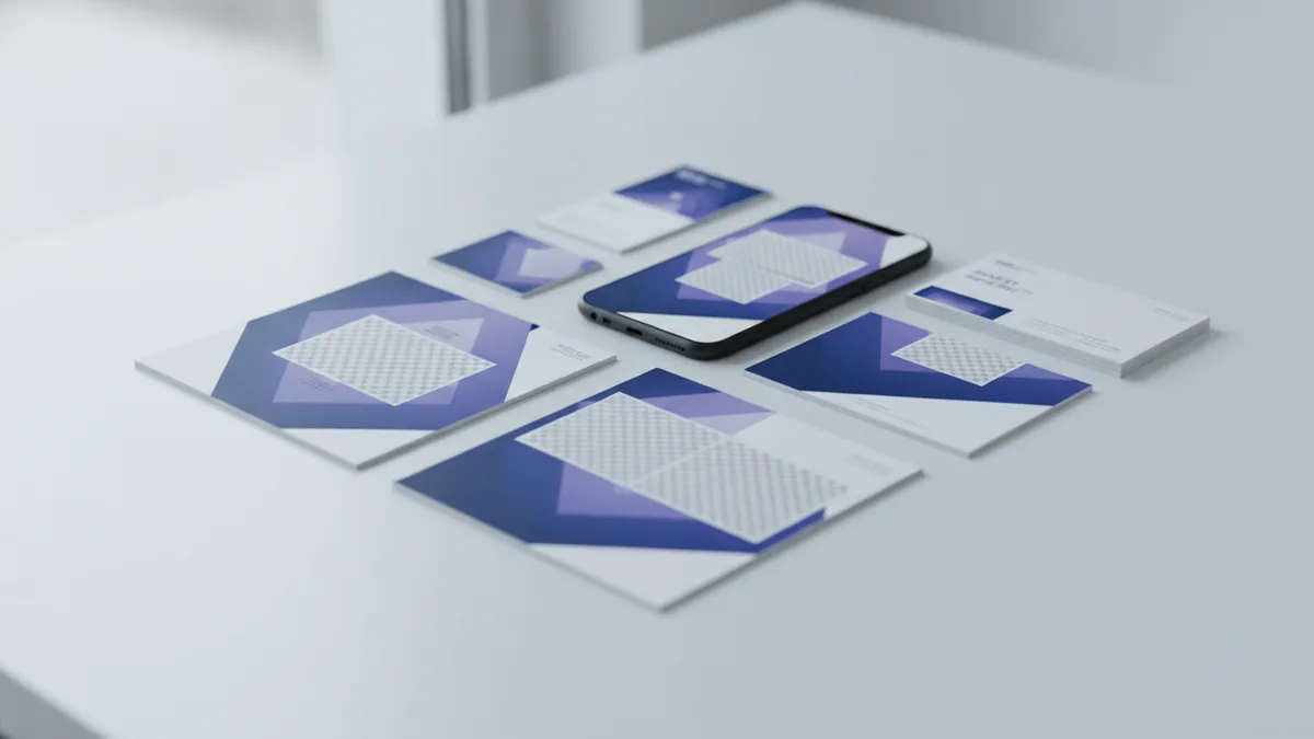 Marketing templates and business card mockups laid out for cohesive branding