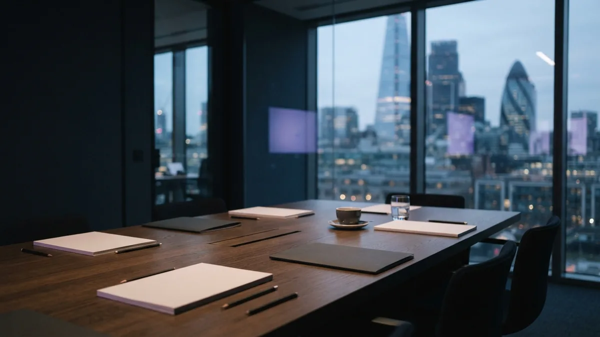 Business plan review in a quiet meeting room Modern meeting room table arranged for reviewing business plan sections