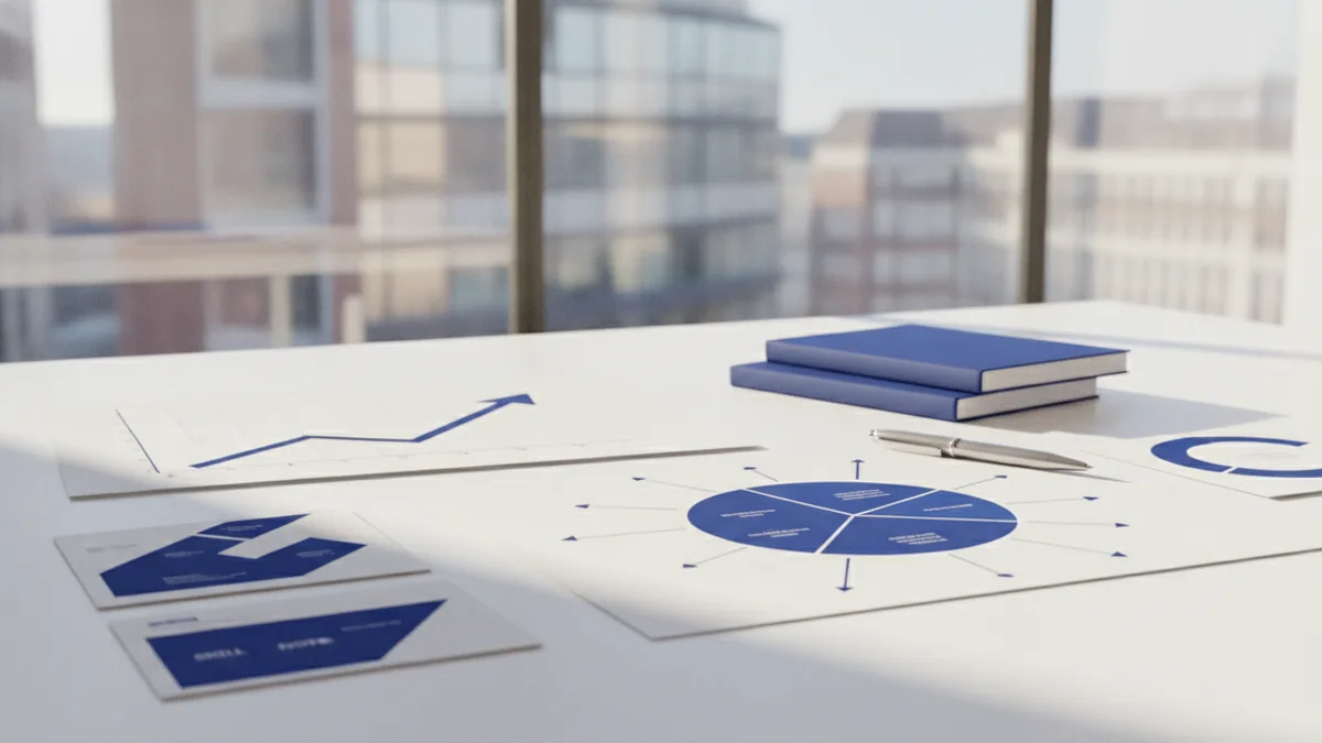 Professional development materials with skill notes, career charts, and study plans in a bright workspace