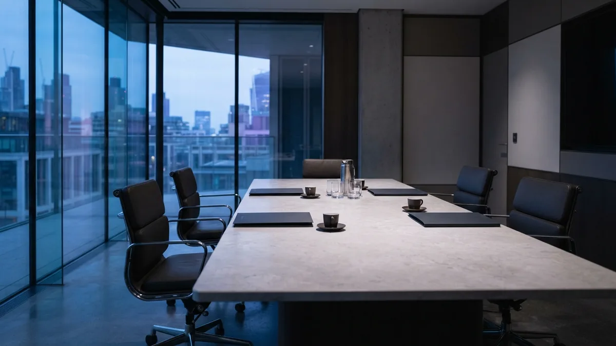 A boardroom for comparing loan choices Empty European boardroom prepared for comparing business funding options