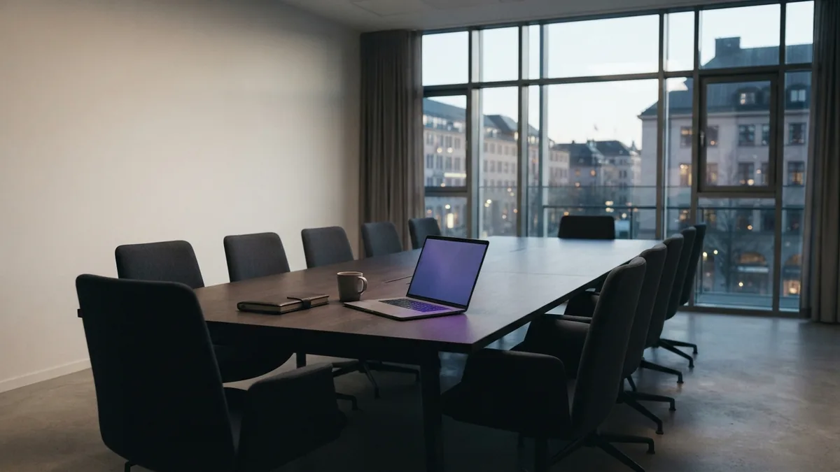 A boardroom for building an application plan Quiet boardroom with laptop and clean lines for a grant application plan