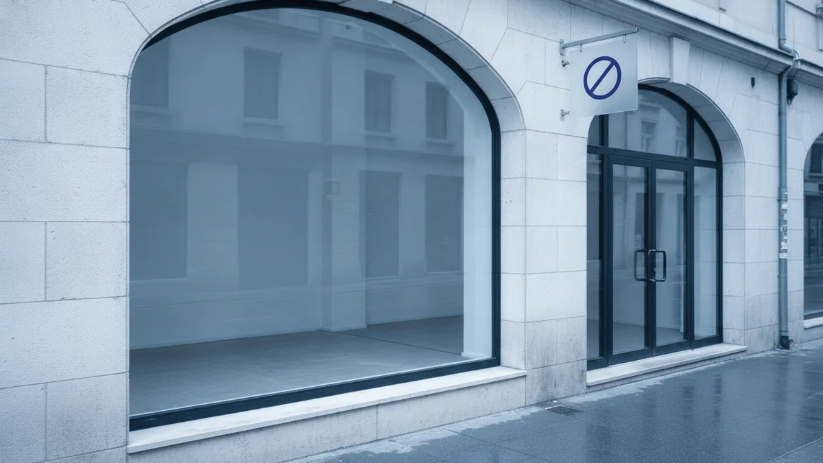 How business distress builds Retail storefront with an empty window suggesting financial distress