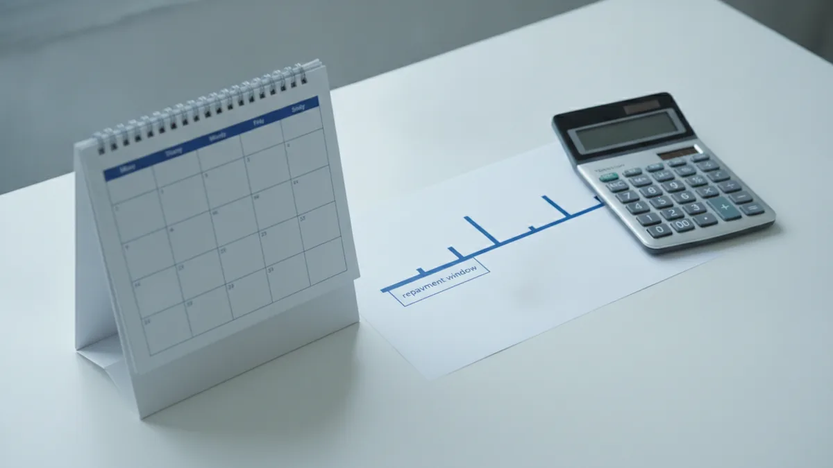 Calendar and repayment timeline representing short 3–24 month terms