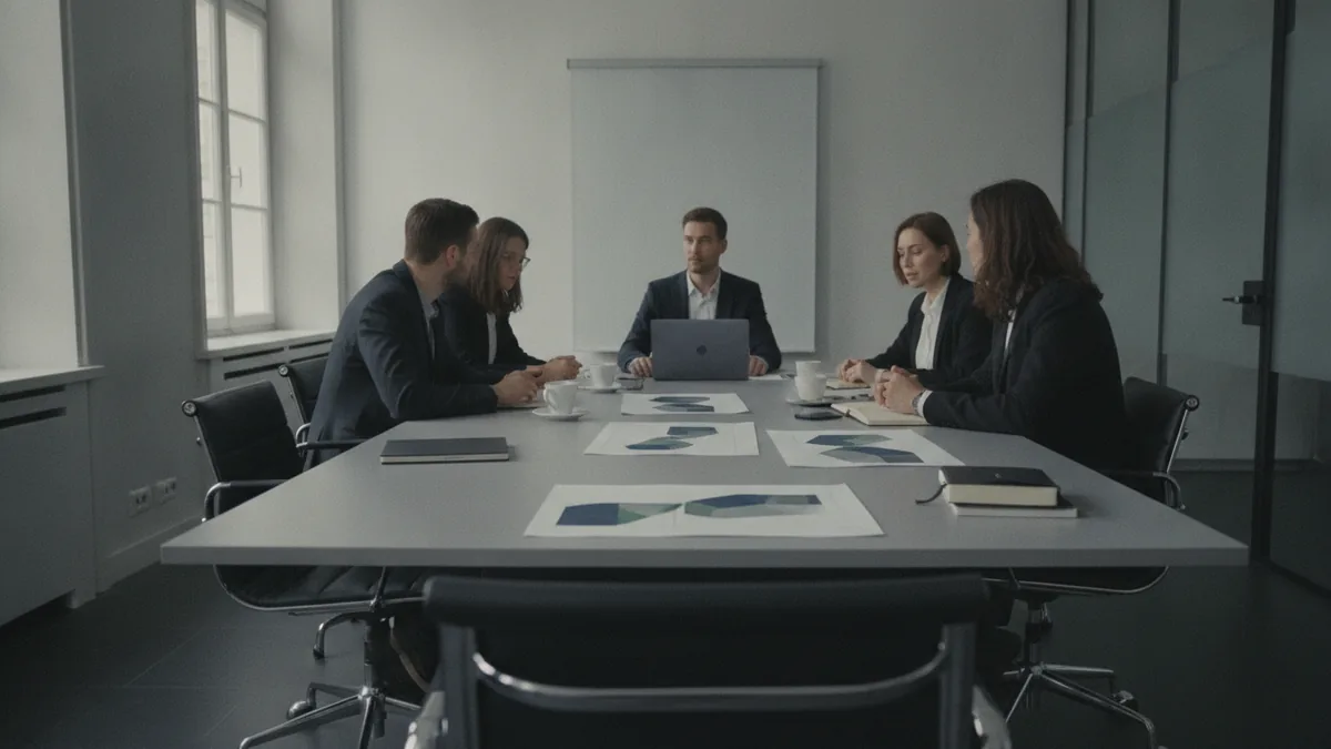 Team reviewing a roadmap concept at a table with planning materials