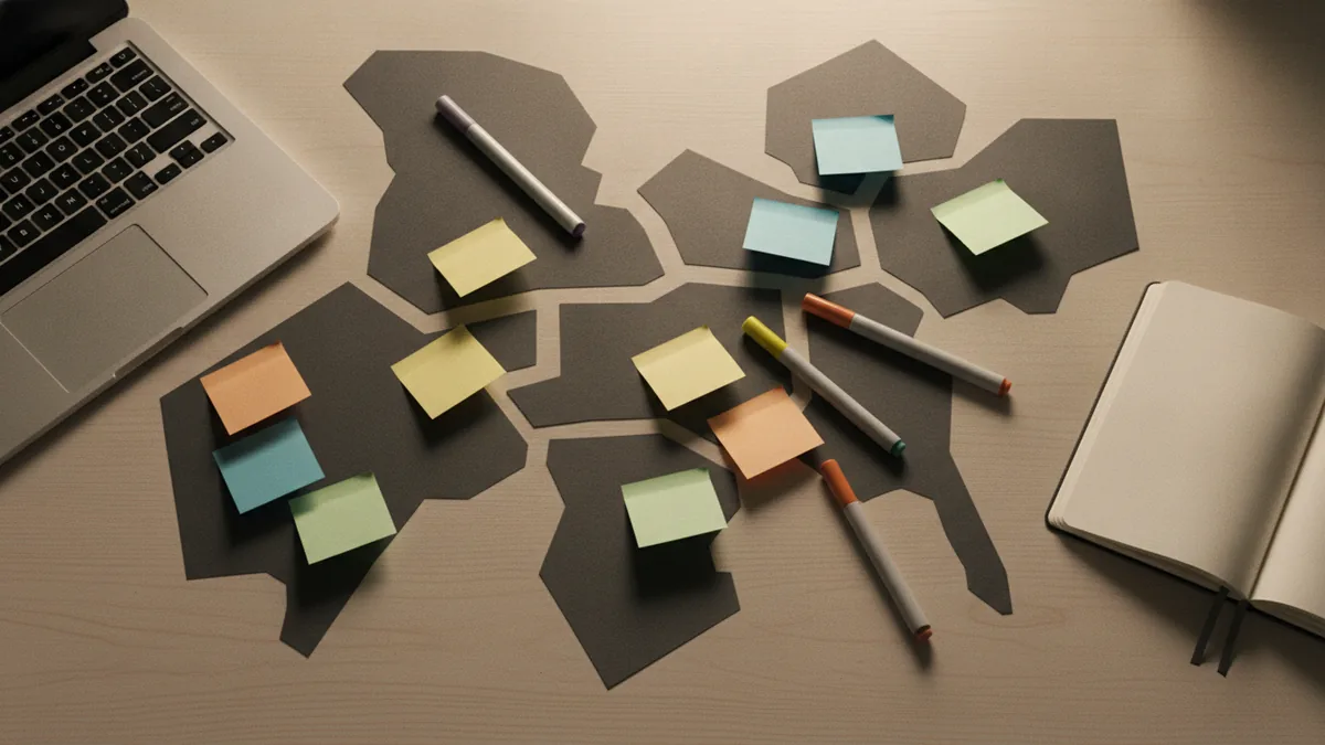 Desk setup showing market focus planning for a business unit strategy