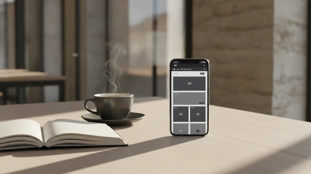 Smartphone showing online marketing touchpoints with desk items for context
