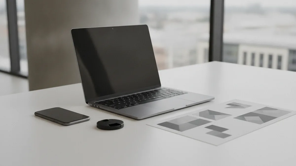 Online portfolio and personal brand Building a freelancer portfolio and personal brand on a tidy desk