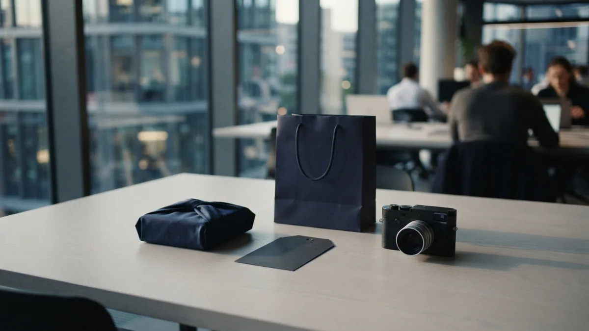 Minimal desk arrangement representing the four parts of a marketing mix