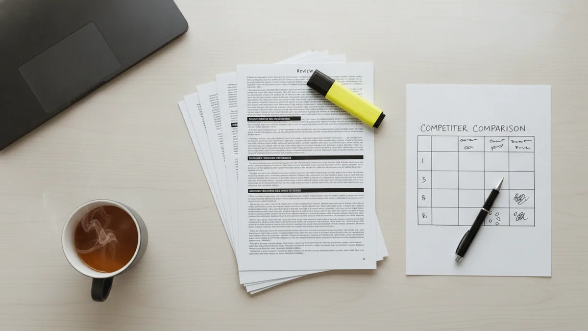 Market research comparison notes highlighting customer needs and competition