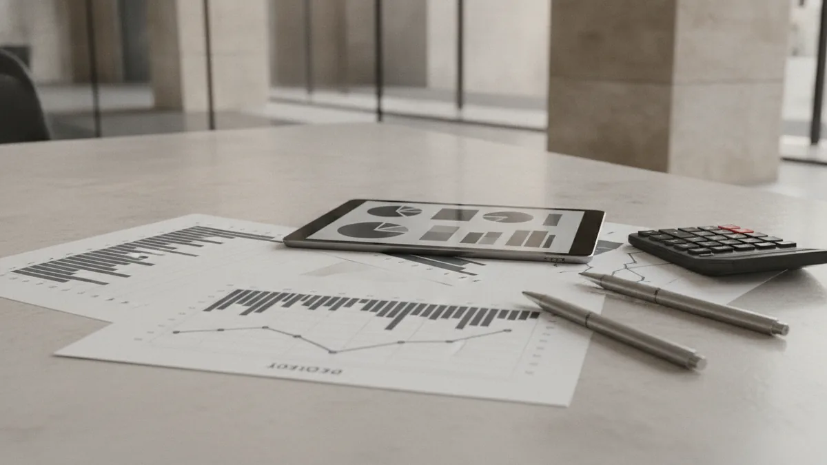 Team reviewing business performance charts and numbers
