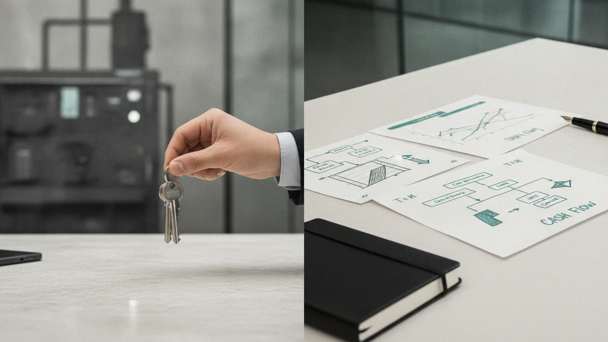 Secured vs unsecured business loan concept with equipment and cash flow notes