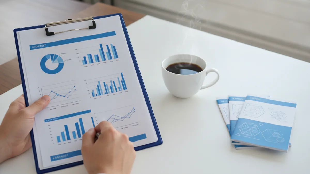 Market research notes and survey results organized on a desk