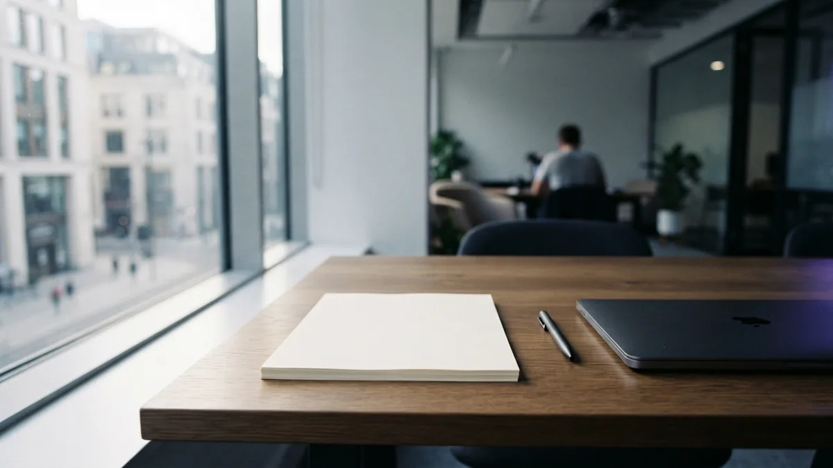 Minimal co-working desk prepared for mapping a business plan structure